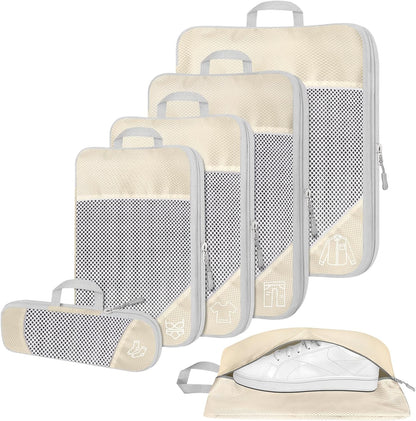 6 Set Compression Packing Cubes for Travel - Compressible, Lightweight, and Space-Saving Packing Cubes, Travel Accessories Luggage Suitcase Backpack for Men Women (Grey)