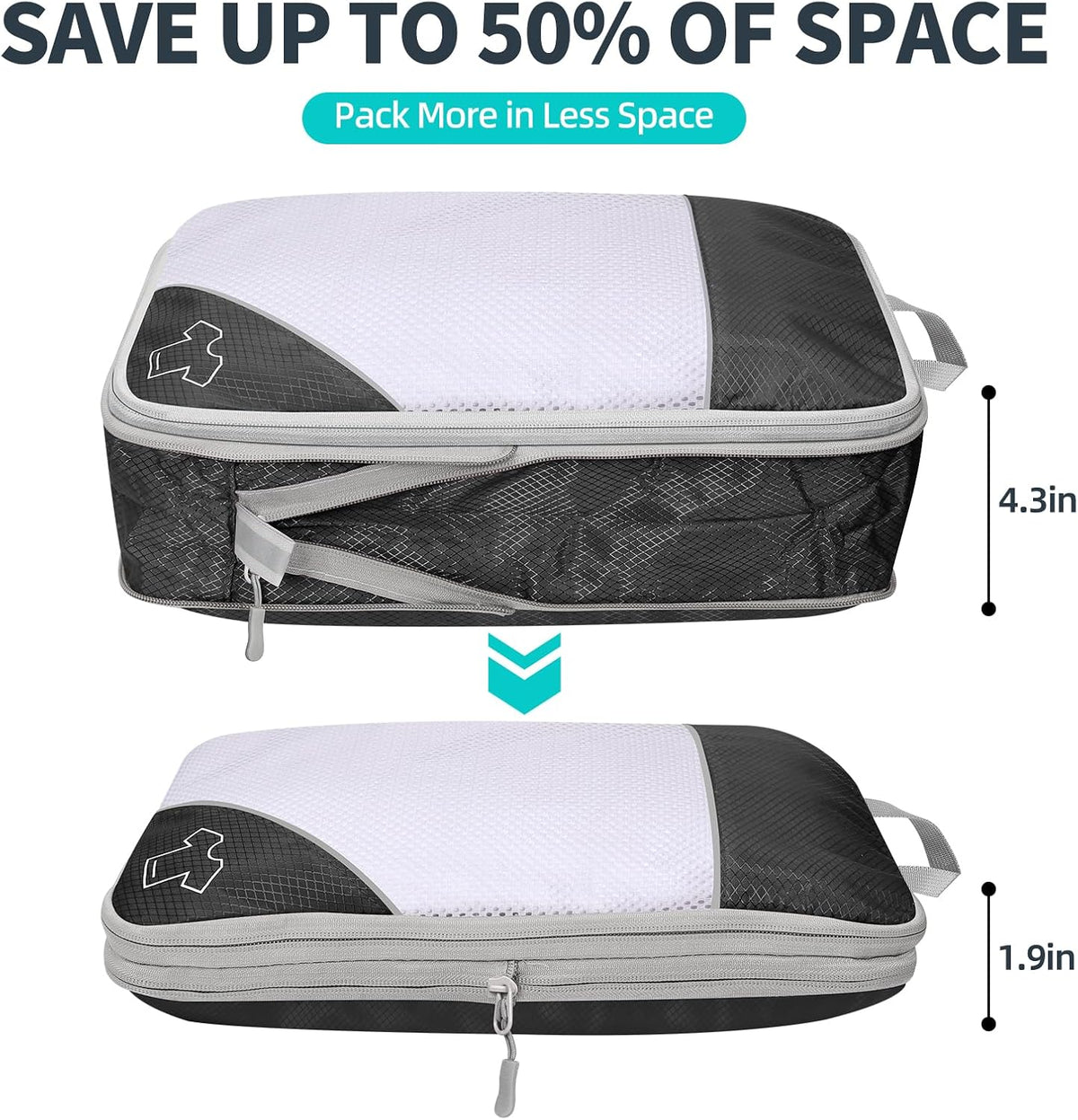 6 Set Compression Packing Cubes for Travel - Compressible, Lightweight, and Space-Saving Packing Cubes, Travel Accessories Luggage Suitcase Backpack for Men Women (Grey)