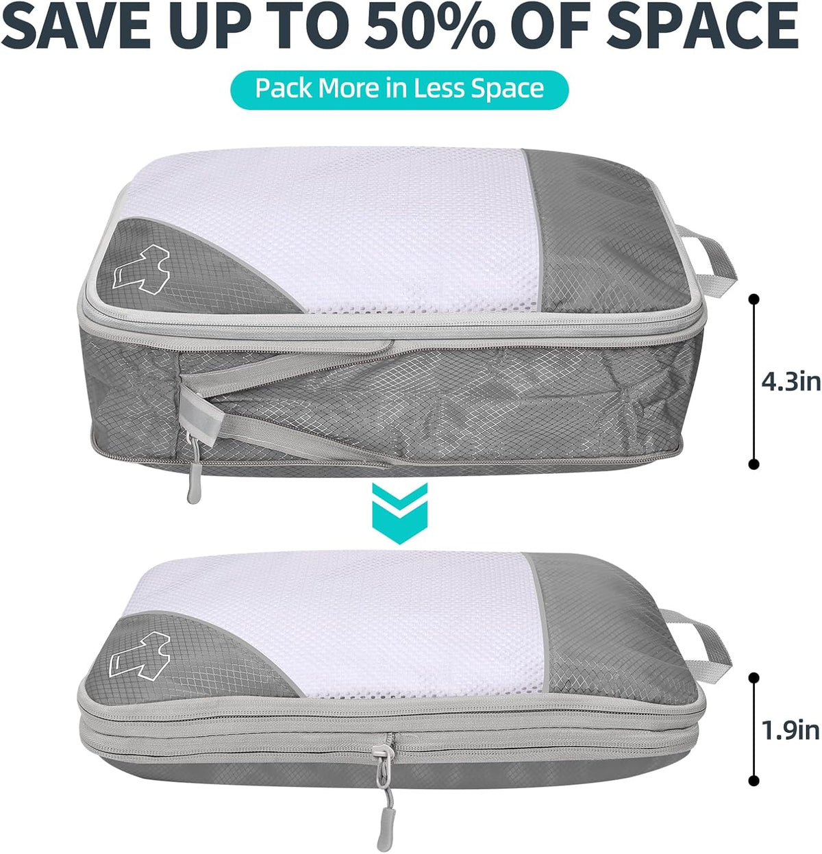 6 Set Compression Packing Cubes for Travel - Compressible, Lightweight, and Space-Saving Packing Cubes, Travel Accessories Luggage Suitcase Backpack for Men Women (Grey)