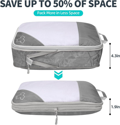 6 Set Compression Packing Cubes for Travel - Compressible, Lightweight, and Space-Saving Packing Cubes, Travel Accessories Luggage Suitcase Backpack for Men Women (Grey)
