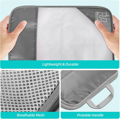 6 Set Compression Packing Cubes for Travel - Compressible, Lightweight, and Space-Saving Packing Cubes, Travel Accessories Luggage Suitcase Backpack for Men Women (Grey)
