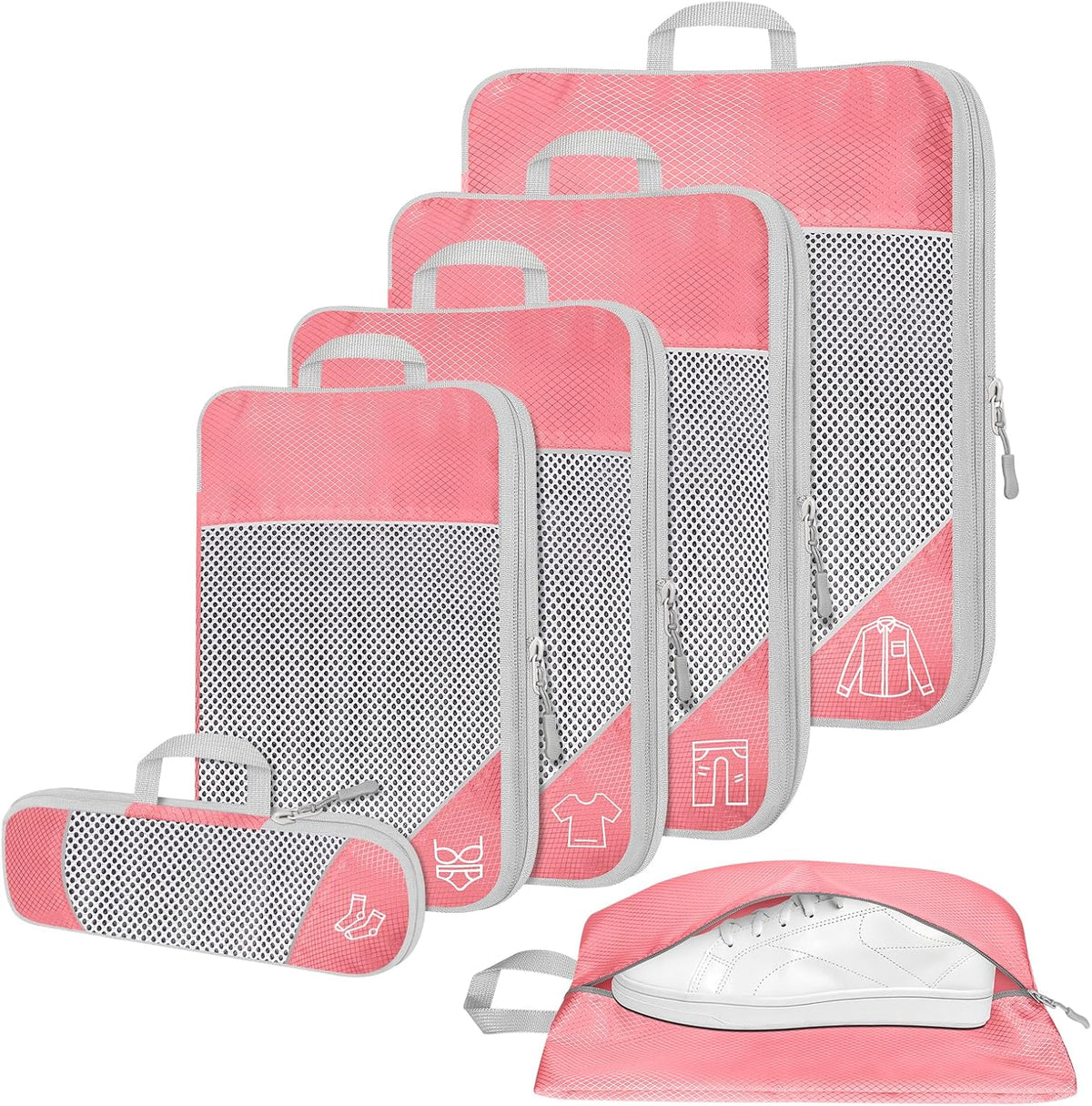 6 Set Compression Packing Cubes for Travel - Compressible, Lightweight, and Space-Saving Packing Cubes, Travel Accessories Luggage Suitcase Backpack for Men Women (Grey)