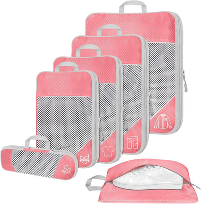 6 Set Compression Packing Cubes for Travel - Compressible, Lightweight, and Space-Saving Packing Cubes, Travel Accessories Luggage Suitcase Backpack for Men Women (Grey)