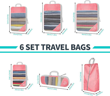 6 Set Compression Packing Cubes for Travel - Compressible, Lightweight, and Space-Saving Packing Cubes, Travel Accessories Luggage Suitcase Backpack for Men Women (Grey)