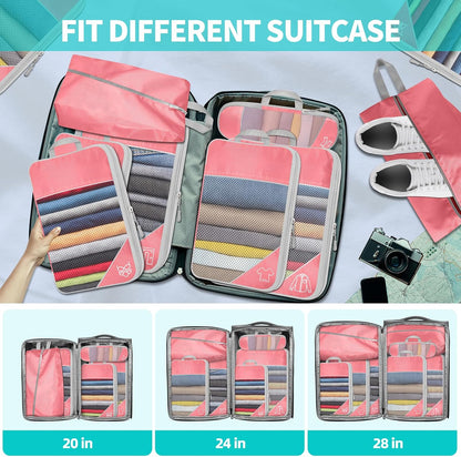 6 Set Compression Packing Cubes for Travel - Compressible, Lightweight, and Space-Saving Packing Cubes, Travel Accessories Luggage Suitcase Backpack for Men Women (Grey)