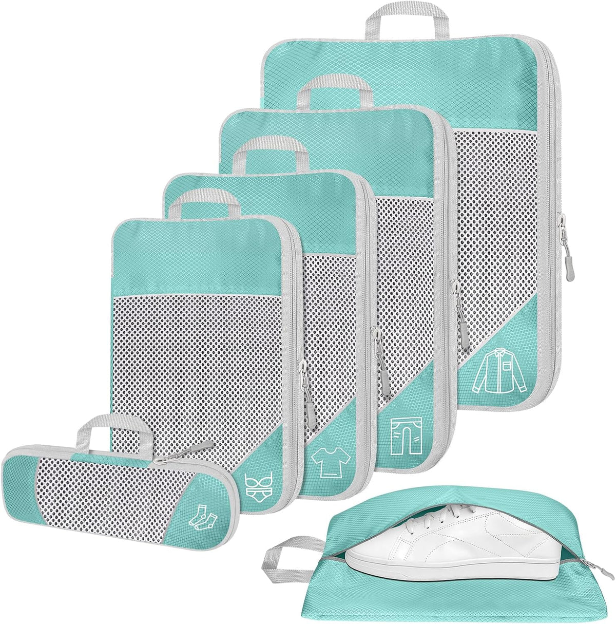 6 Set Compression Packing Cubes for Travel - Compressible, Lightweight, and Space-Saving Packing Cubes, Travel Accessories Luggage Suitcase Backpack for Men Women (Grey)