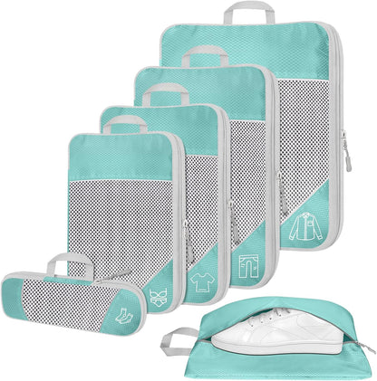 6 Set Compression Packing Cubes for Travel - Compressible, Lightweight, and Space-Saving Packing Cubes, Travel Accessories Luggage Suitcase Backpack for Men Women (Grey)