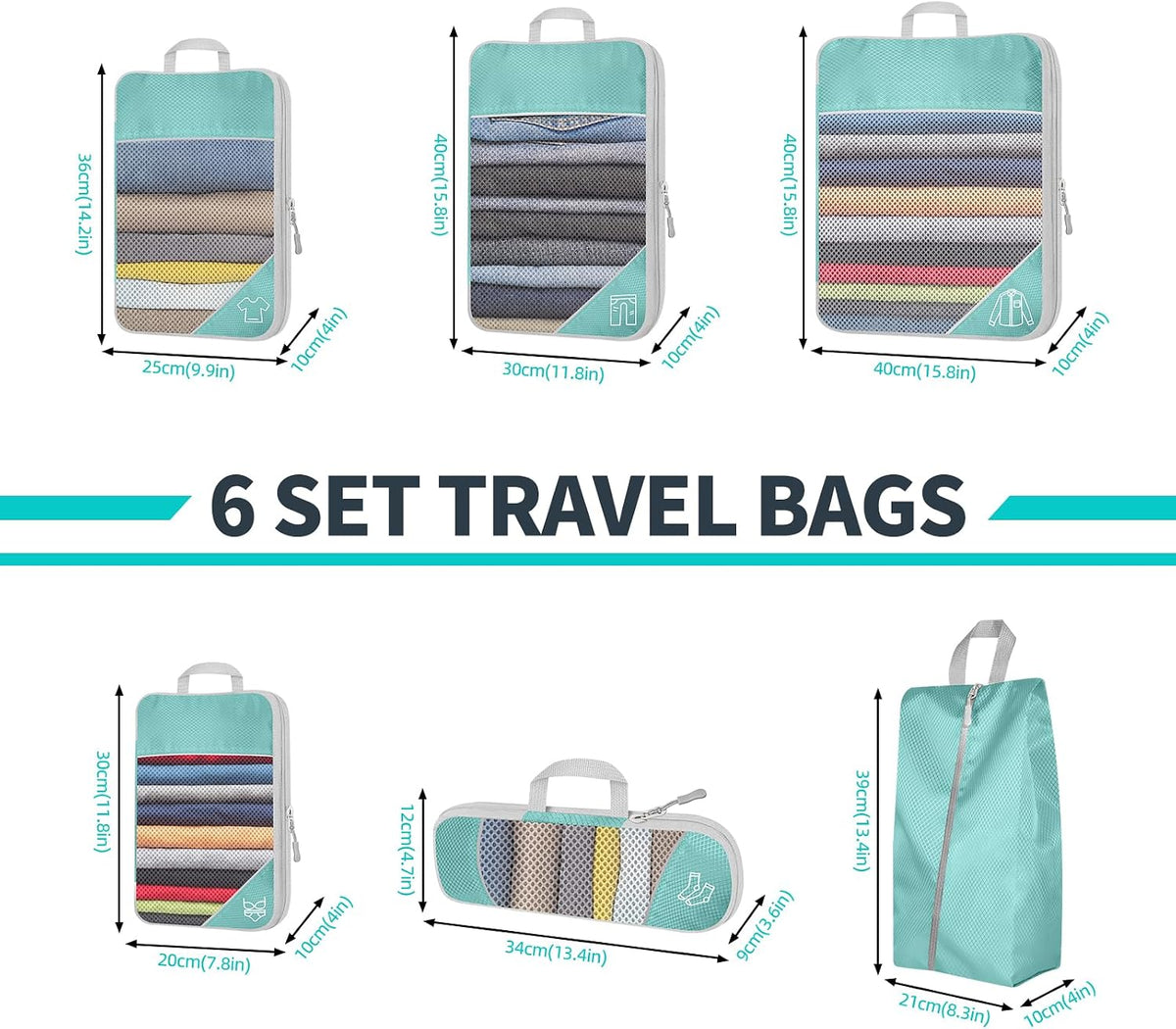 6 Set Compression Packing Cubes for Travel - Compressible, Lightweight, and Space-Saving Packing Cubes, Travel Accessories Luggage Suitcase Backpack for Men Women (Grey)