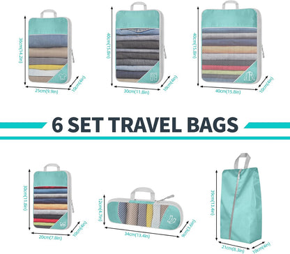 6 Set Compression Packing Cubes for Travel - Compressible, Lightweight, and Space-Saving Packing Cubes, Travel Accessories Luggage Suitcase Backpack for Men Women (Grey)