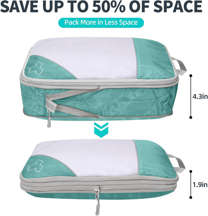6 Set Compression Packing Cubes for Travel - Compressible, Lightweight, and Space-Saving Packing Cubes, Travel Accessories Luggage Suitcase Backpack for Men Women (Grey)