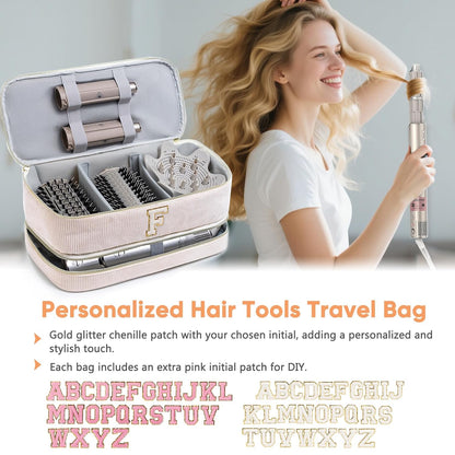 Initial Personalized Hair Tools Travel Bag Double-Layer Hair Dryer Case Compatible with Shark FlexStyle/SmoothStyle, Dysson Airwrap & Supersonic – Hair Tool Organizer for Travel & Home