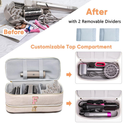 Initial Personalized Hair Tools Travel Bag Double-Layer Hair Dryer Case Compatible with Shark FlexStyle/SmoothStyle, Dysson Airwrap & Supersonic – Hair Tool Organizer for Travel & Home