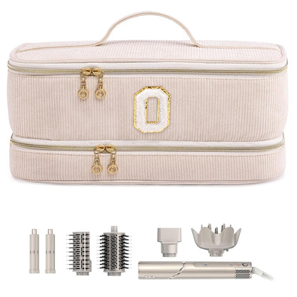 Initial Personalized Hair Tools Travel Bag Double-Layer Hair Dryer Case Compatible with Shark FlexStyle/SmoothStyle, Dysson Airwrap & Supersonic – Hair Tool Organizer for Travel & Home