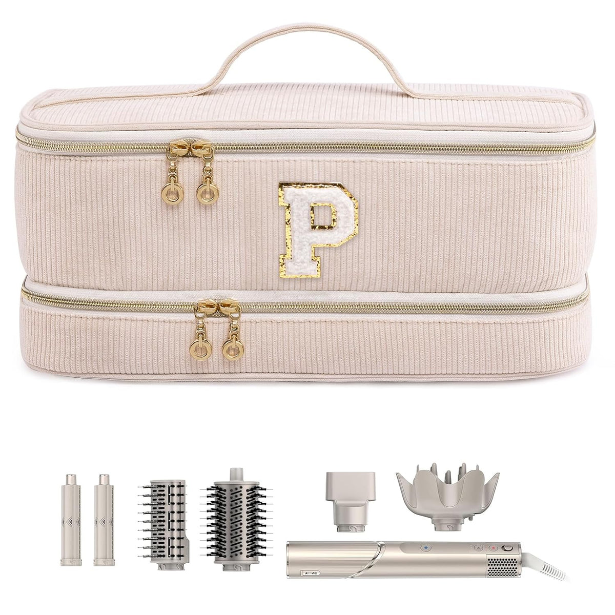 Initial Personalized Hair Tools Travel Bag Double-Layer Hair Dryer Case Compatible with Shark FlexStyle/SmoothStyle, Dysson Airwrap & Supersonic – Hair Tool Organizer for Travel & Home