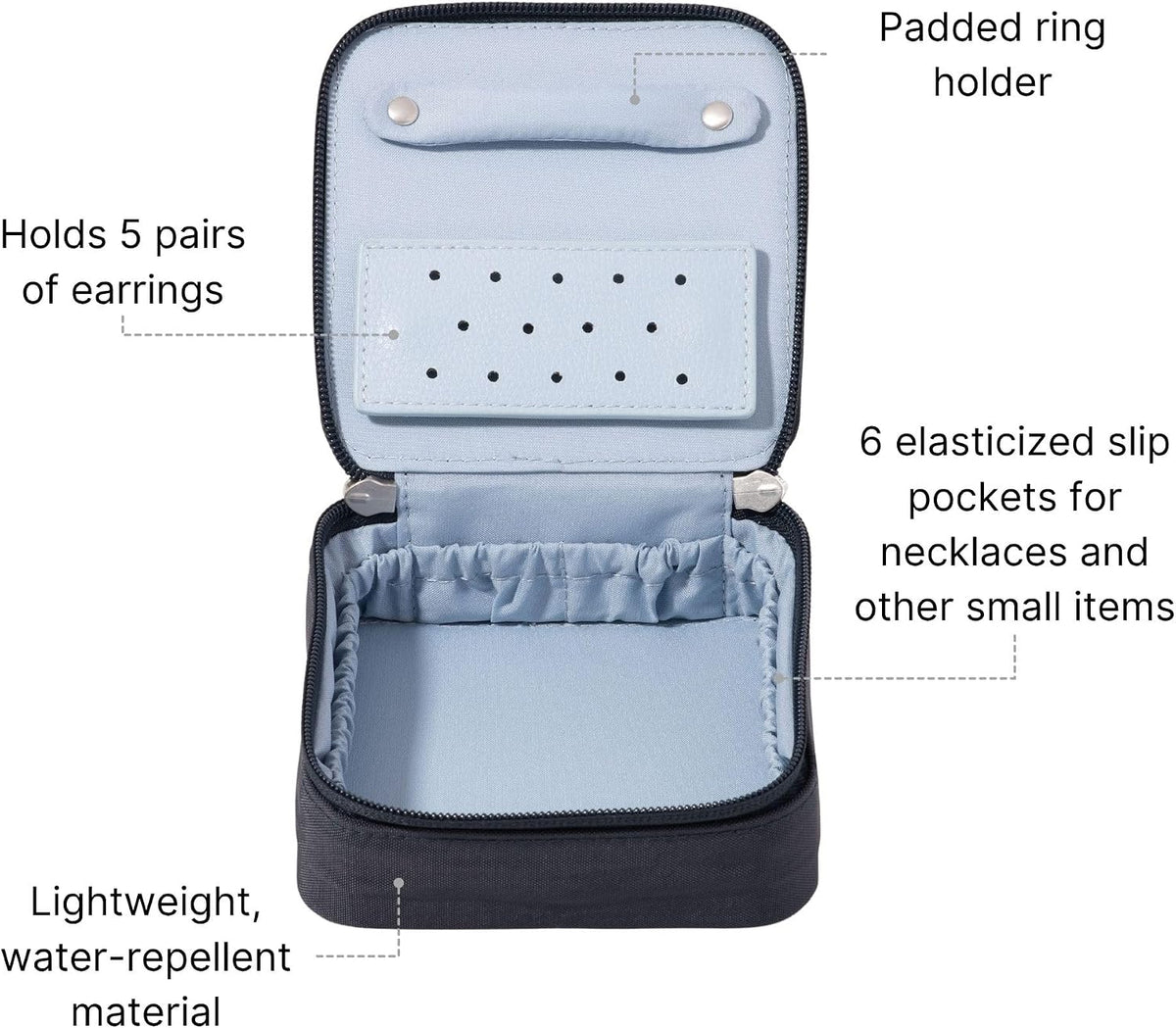 Travel Jewelry Box - Lightweight 4.7”x4.7”x1.9” Travel Jewelry Case