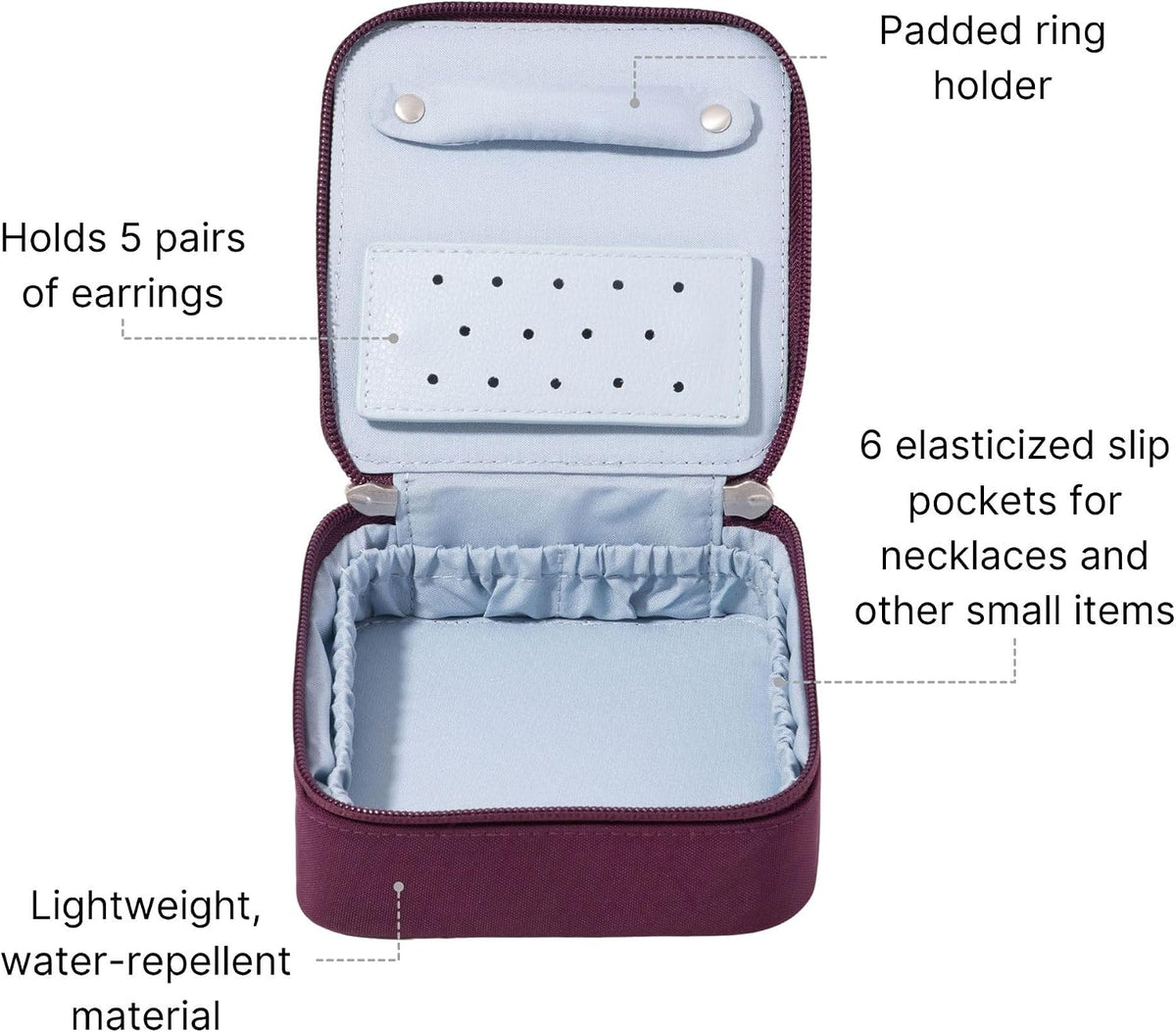 Travel Jewelry Box - Lightweight 4.7”x4.7”x1.9” Travel Jewelry Case