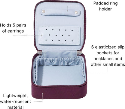 Travel Jewelry Box - Lightweight 4.7”x4.7”x1.9” Travel Jewelry Case