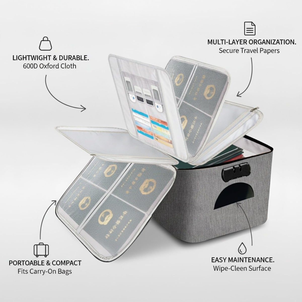 Expanding File Wallet for Travel Documents, 600D Oxford Cloth Multi-Layer Organizer Bag for Passports and Papers, Portable Carrier (1 PC)