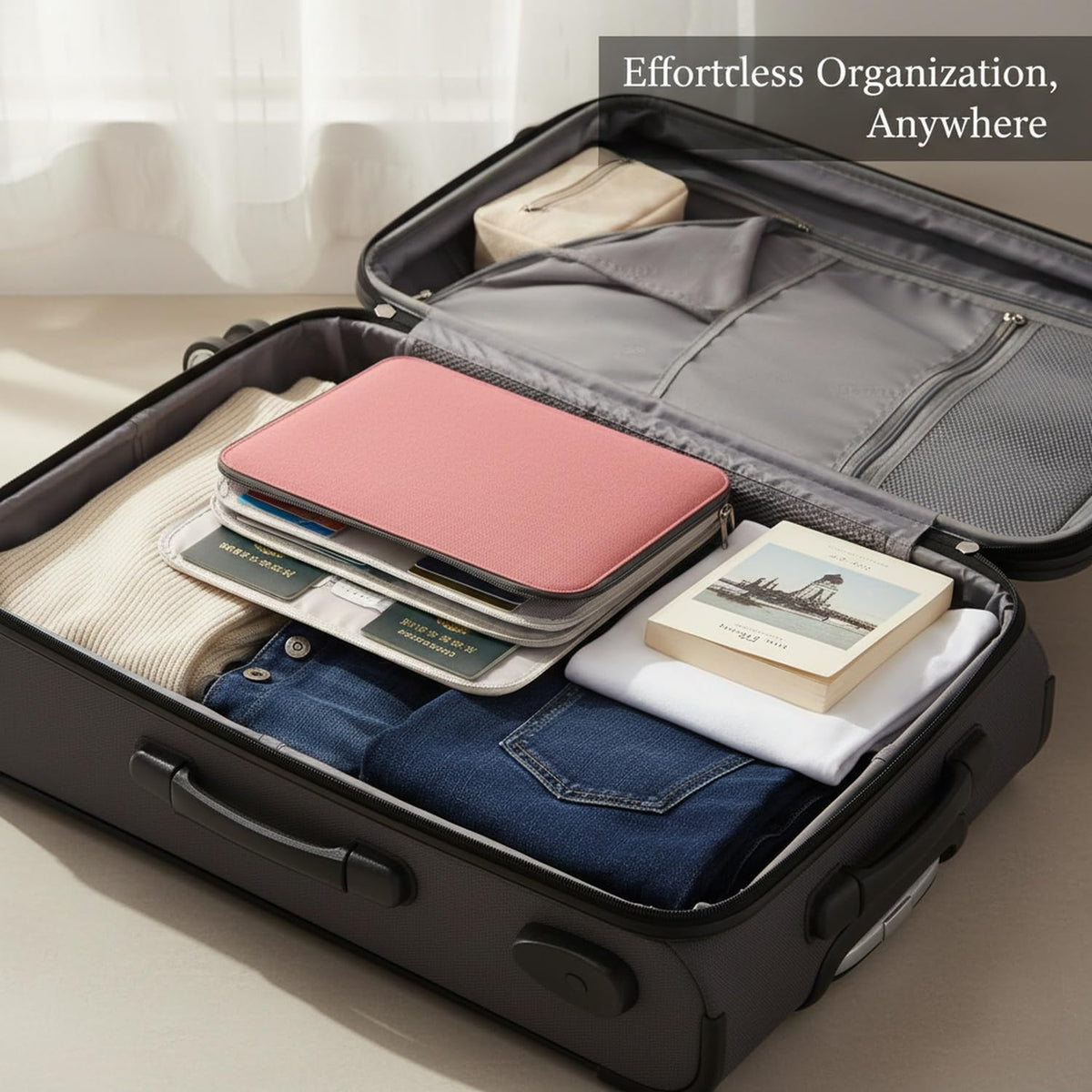 Expanding File Wallet for Travel Documents, 600D Oxford Cloth Multi-Layer Organizer Bag for Passports and Papers, Portable Carrier (1 PC)