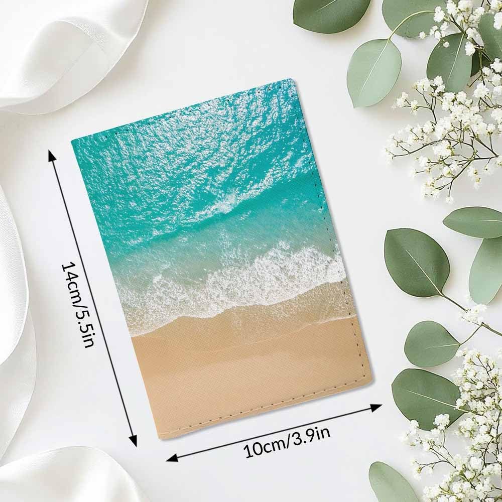 Beach Passport Holder for Travel Turquoise Sea Water PU Leather Passport Cover Wallet Cute Passport Card Holder for Women and Men