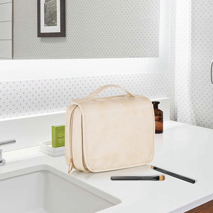 Hanging Toiletry Bag Removable Travel Bag PU leather Makeup Cosmetic Organizer Kit, Dark Brown