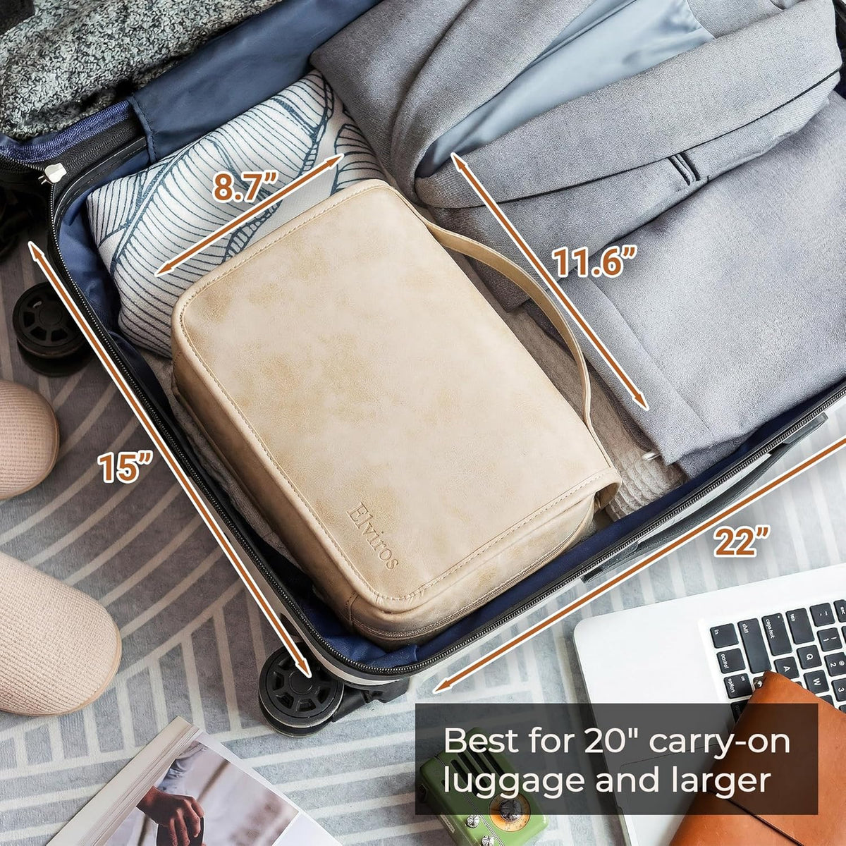 Hanging Toiletry Bag Removable Travel Bag PU leather Makeup Cosmetic Organizer Kit, Dark Brown