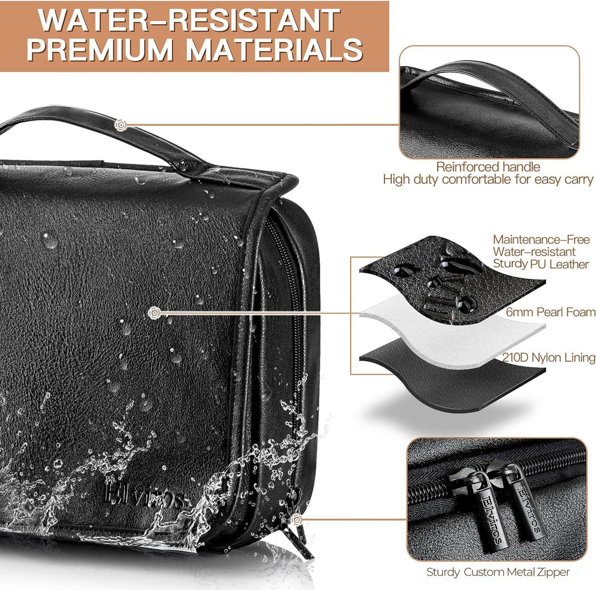 Hanging Toiletry Bag Removable Travel Bag PU leather Makeup Cosmetic Organizer Kit, Dark Brown