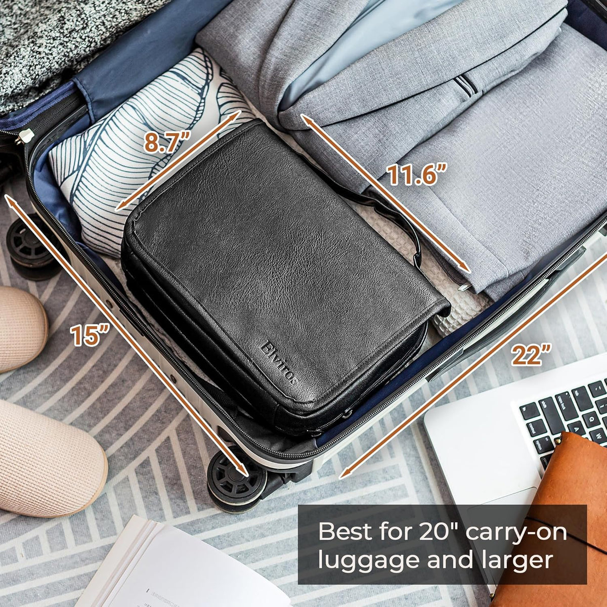 Hanging Toiletry Bag Removable Travel Bag PU leather Makeup Cosmetic Organizer Kit, Dark Brown