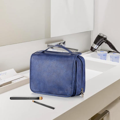 Hanging Toiletry Bag Removable Travel Bag PU leather Makeup Cosmetic Organizer Kit, Dark Brown