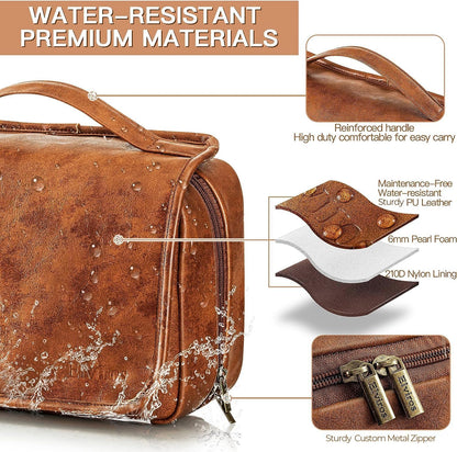 Hanging Toiletry Bag Removable Travel Bag PU leather Makeup Cosmetic Organizer Kit, Dark Brown