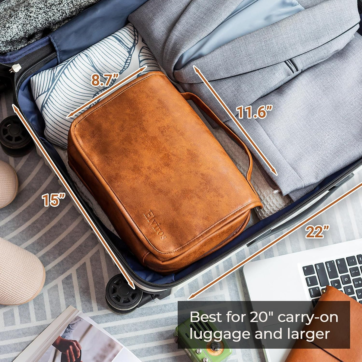 Hanging Toiletry Bag Removable Travel Bag PU leather Makeup Cosmetic Organizer Kit, Dark Brown