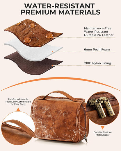 Hanging Toiletry Bag Removable Travel Bag PU leather Makeup Cosmetic Organizer Kit, Dark Brown