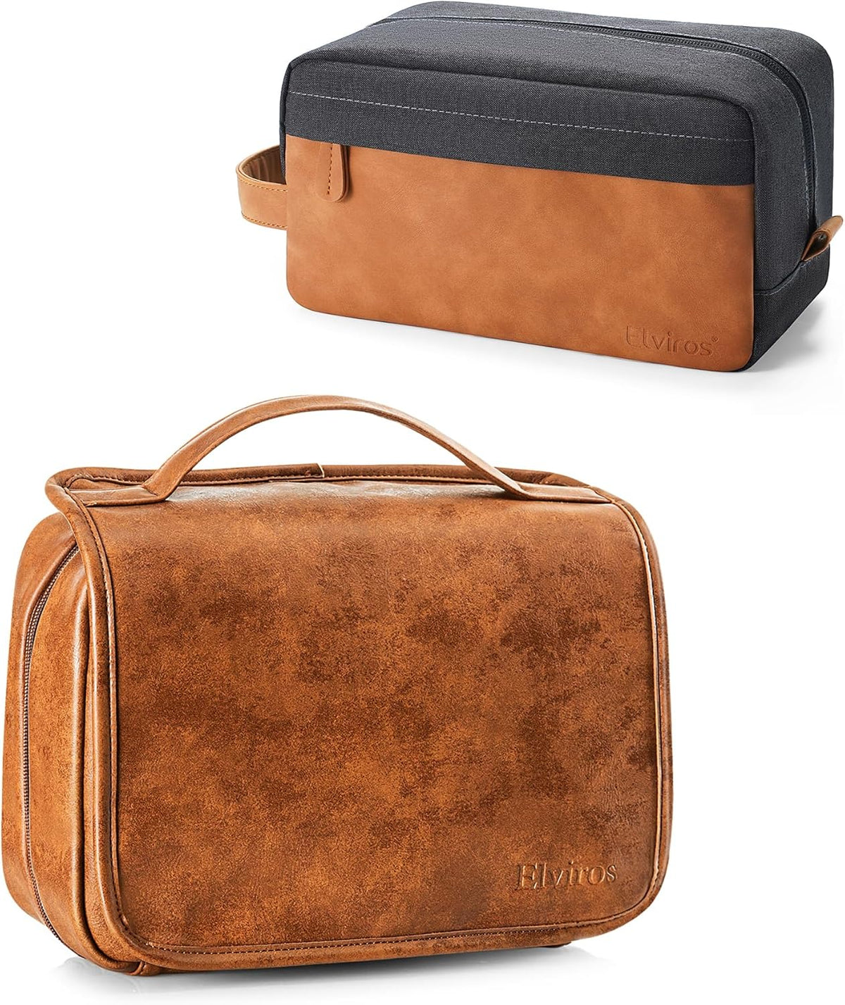 Hanging Toiletry Bag Removable Travel Bag PU leather Makeup Cosmetic Organizer Kit, Dark Brown