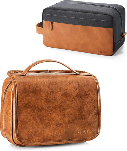 Hanging Toiletry Bag Removable Travel Bag PU leather Makeup Cosmetic Organizer Kit, Dark Brown