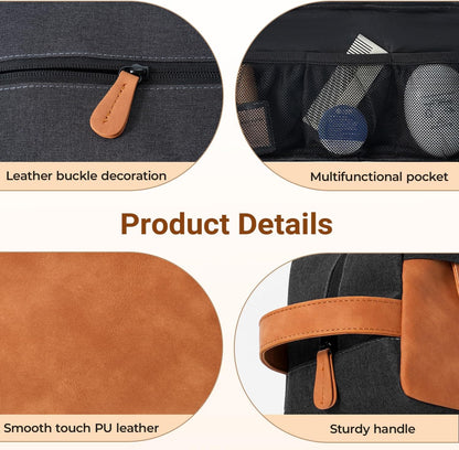 Hanging Toiletry Bag Removable Travel Bag PU leather Makeup Cosmetic Organizer Kit, Dark Brown