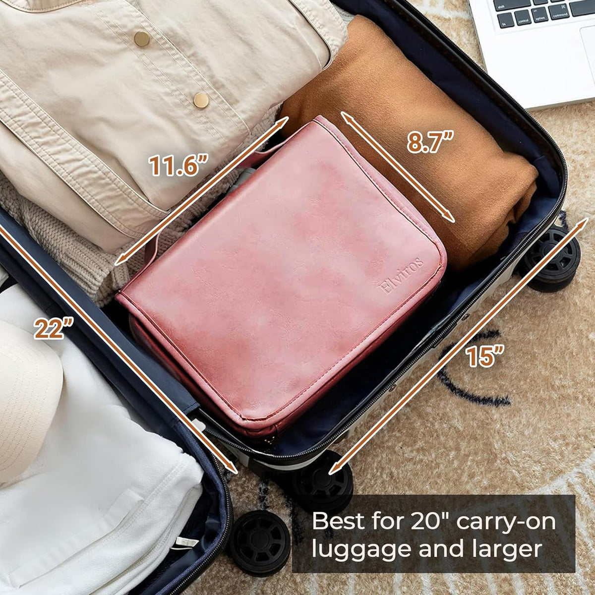 Hanging Toiletry Bag Removable Travel Bag PU leather Makeup Cosmetic Organizer Kit, Dark Brown