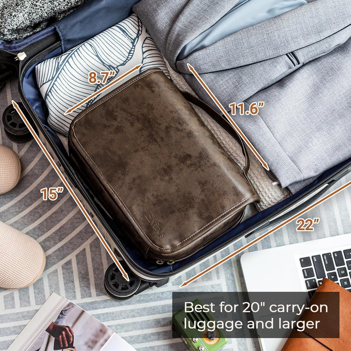 Hanging Toiletry Bag Removable Travel Bag PU leather Makeup Cosmetic Organizer Kit, Dark Brown