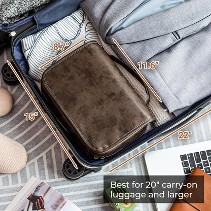 Hanging Toiletry Bag Removable Travel Bag PU leather Makeup Cosmetic Organizer Kit, Dark Brown