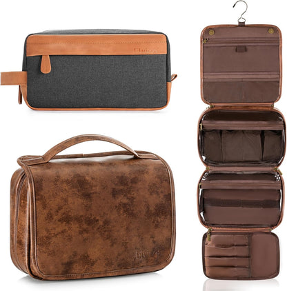 Hanging Toiletry Bag Removable Travel Bag PU leather Makeup Cosmetic Organizer Kit, Dark Brown