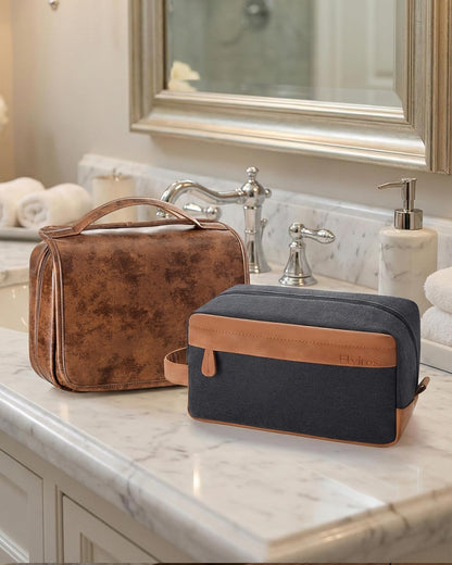Hanging Toiletry Bag Removable Travel Bag PU leather Makeup Cosmetic Organizer Kit, Dark Brown