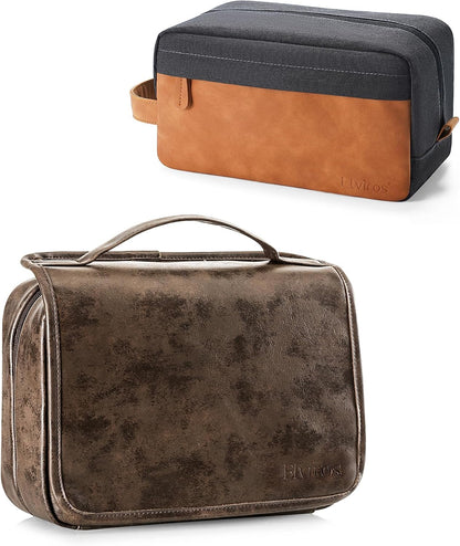 Hanging Toiletry Bag Removable Travel Bag PU leather Makeup Cosmetic Organizer Kit, Dark Brown