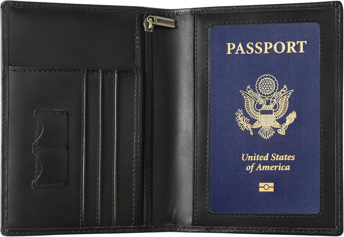 Leather Passport Cover for Men Women, RFID Passport Wallet Case Travel Passport Holder for Family