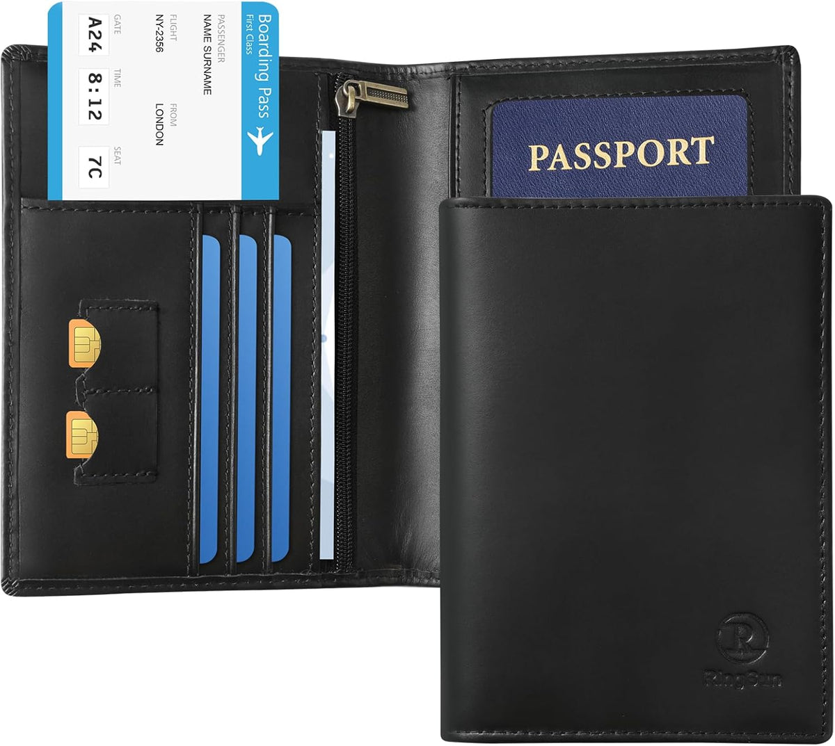 Leather Passport Cover for Men Women, RFID Passport Wallet Case Travel Passport Holder for Family