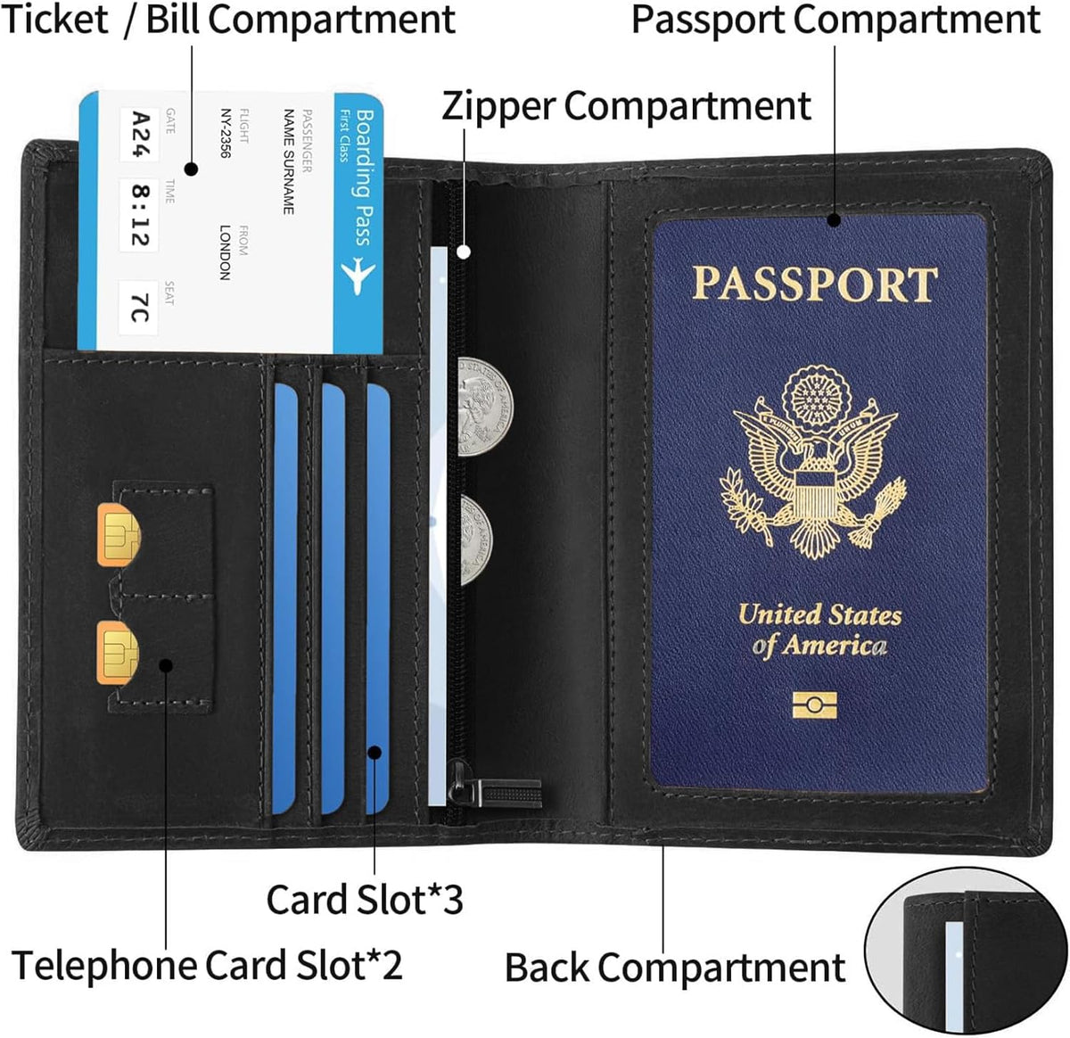 Leather Passport Cover for Men Women, RFID Passport Wallet Case Travel Passport Holder for Family