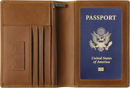 Leather Passport Cover for Men Women, RFID Passport Wallet Case Travel Passport Holder for Family