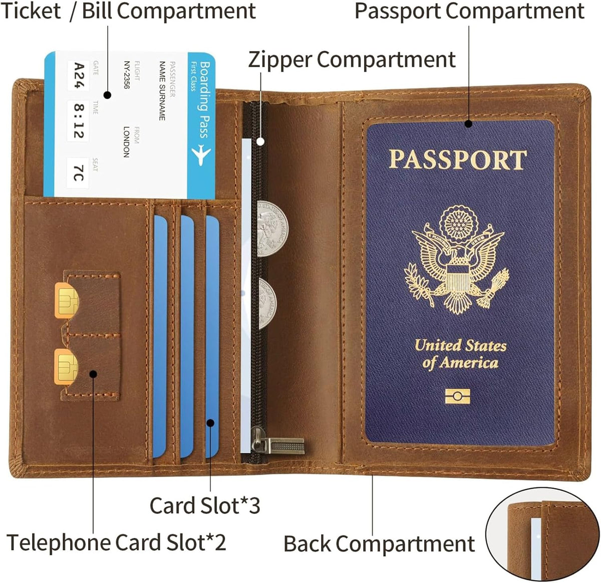 Leather Passport Cover for Men Women, RFID Passport Wallet Case Travel Passport Holder for Family