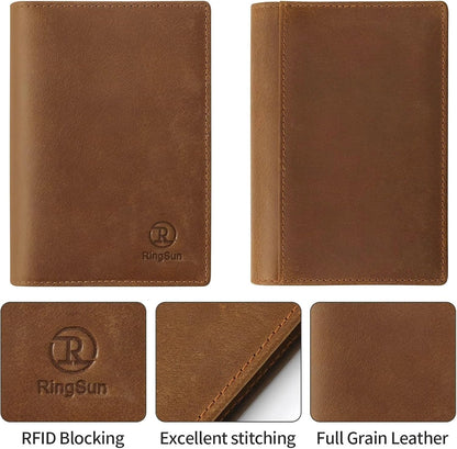 Leather Passport Cover for Men Women, RFID Passport Wallet Case Travel Passport Holder for Family