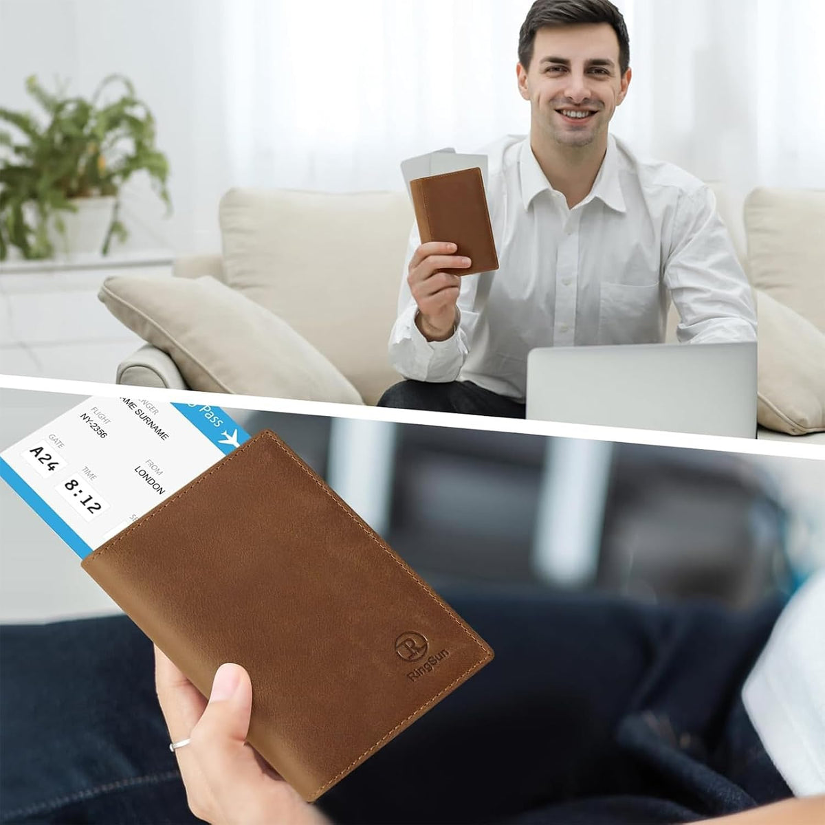 Leather Passport Cover for Men Women, RFID Passport Wallet Case Travel Passport Holder for Family