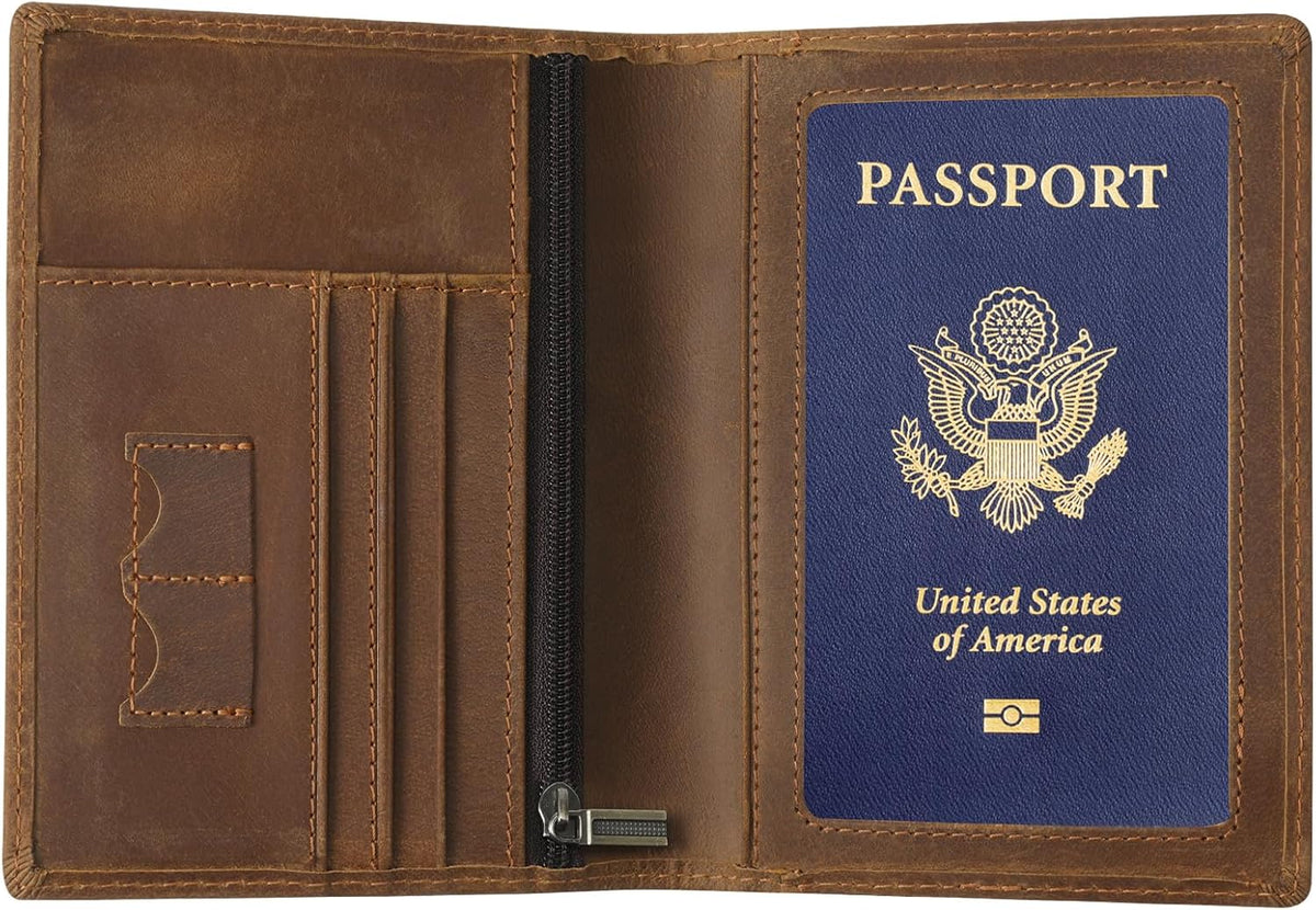Leather Passport Cover for Men Women, RFID Passport Wallet Case Travel Passport Holder for Family