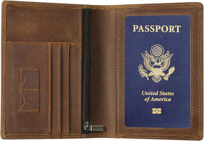 Leather Passport Cover for Men Women, RFID Passport Wallet Case Travel Passport Holder for Family